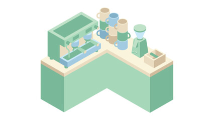 Fototapeta premium Isometric Coffee Station with Appliances and Cups.