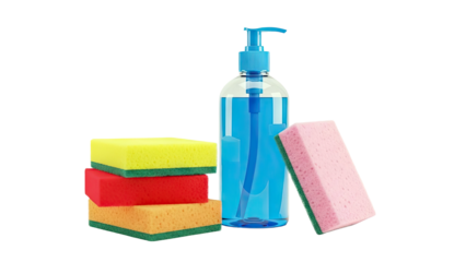 Cleaning Supplies: Dish Soap Dispenser and Sponges