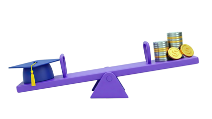 Seesaw Balancing Graduation Cap and Coins