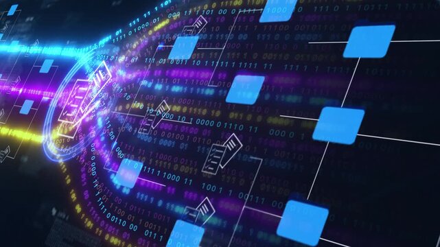 futuristic holographic interface file folder structure documents and data scanning, digital document storage software, cloud computing database, and manage documents, paperless office,	