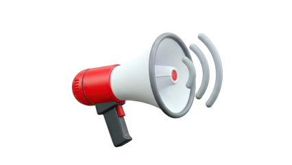 3D Rendering of a Red and White Megaphone with Sound Waves