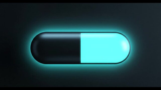 A glowing blue capsule on a dark background viewed from the side