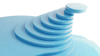 Abstract Blue Stacked Discs with Smooth Curves