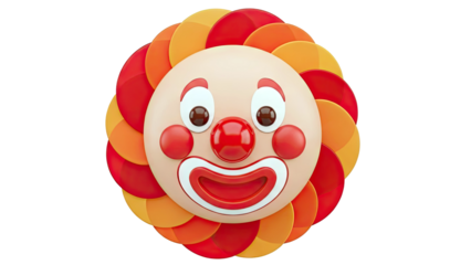 Cartoon Clown Face with Red Nose and Orange Hair