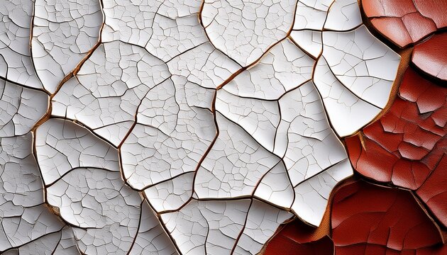 Detailed Close Up Of Cracked White Surface With Brownish Red Vei