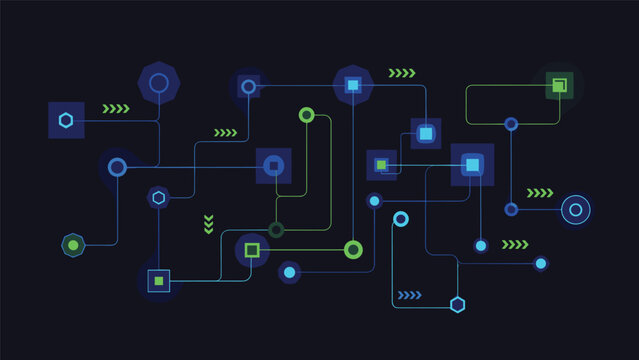 Abstract network diagram with interconnected nodes and lines, representing data flow, technology, or a complex system.