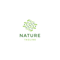 Fototapeta premium Green leaf logo design template with smooth line art style.