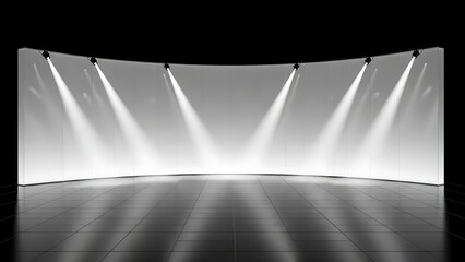 Obraz premium Empty stage with spotlights and reflections on a dark background.