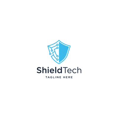 Fototapeta premium Shield technology blue gradient internet logo icon design template