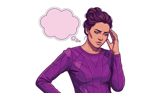 Woman with thoughtful expression and empty thought bubble.