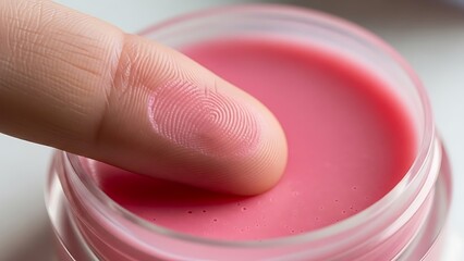 Finger Dipping into Jar of Pink Lip Balm Close Up 