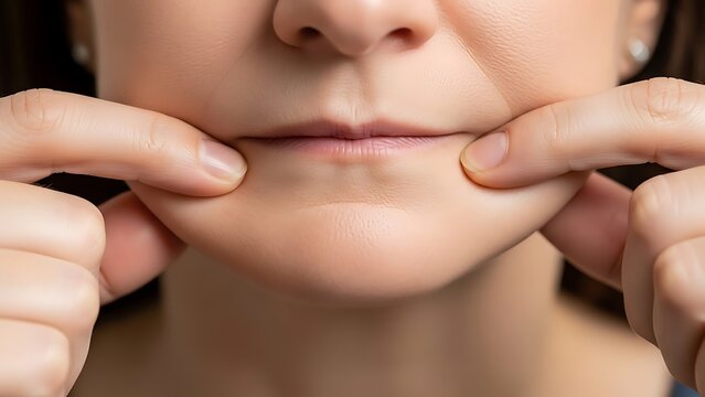 Woman's Fingers Pinching Cheeks to Create Dimples Close Up