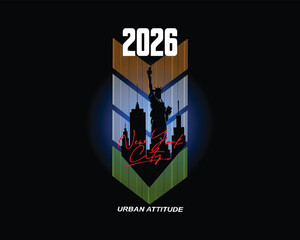 New York City 2026 Skyline Vector  Design 