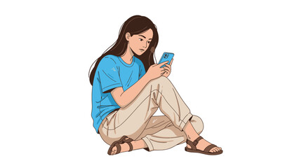 Young woman sitting on floor using smartphone.