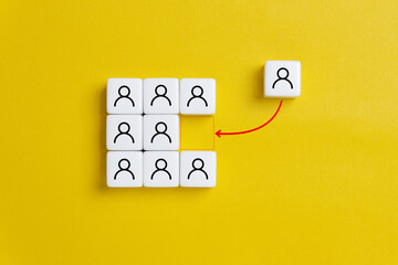 Human icon print screen on dice cube block with space for Human Resource Management and Recruitment hiring concept.