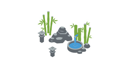 Zen Garden Elements with Bamboo and Water Feature.