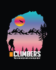 Adventure Climber Silhouette with Gradient Sunset