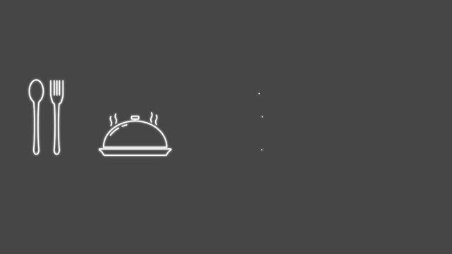 Animated restaurant icon set on gray background shows takeout delivery and dinein services.