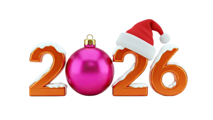 3D Rendering of 2026 with Christmas Decorations