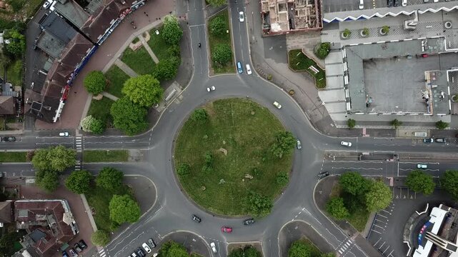 Aerial drone footage of Kingstanding Circle roundabout traffic Birmingham UK