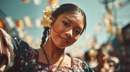 Pamulinawen Festival in Laoag City, Ilocos Norte Philippines Celebrations with Woman in Traditional Attire