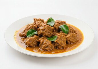 a plate of rendang daging with tender beef