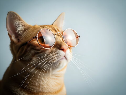 Orange tabby cat in round spectacles - Powered by Adobe