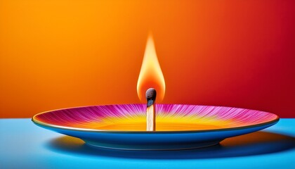 A Striking Visual Of A Burning Matchstick On A Colorful Plate Against A Vibrant Background Capturing The Dynamic Relationship Between Fire Color And Sensation