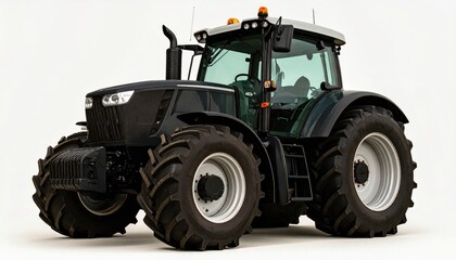 Obraz premium Powerful black tractor with large tires on a white background.