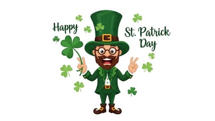 Cheerful Leprechaun Celebrating St. Patrick's Day with Clovers