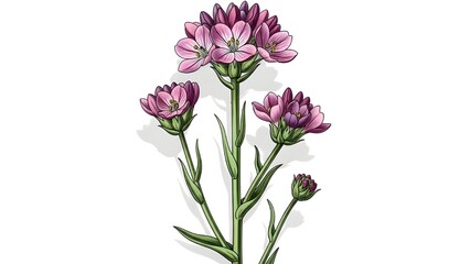 Fototapeta premium Detailed line art-style illustration of a pink statice (limonium) flower with multiple blooms and buds, set against a clean white background