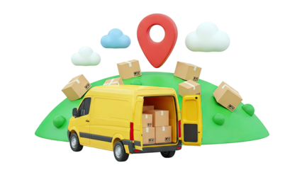 Delivery Van with Packages and Location Pin