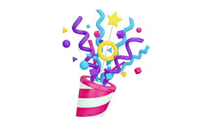 Confetti Popper with Colorful Streamers and Geometric Shapes