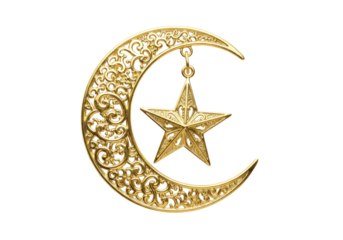 golden crescent moon and hanging star ornament for ramadan eid mubarak