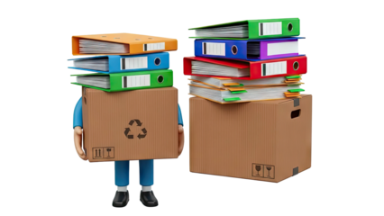 Character carrying boxes of files