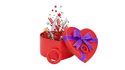 Heart-shaped gift box with confetti and stars