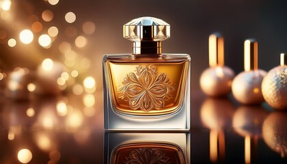 Elegant Perfume Bottle With A Reflective Surface And Bright Lighting Details