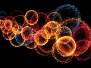 Abstract Light Trails Creating Colorful Circles on Dark Background