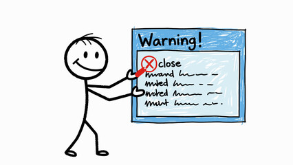 Funny cartoon illustration of a business man person drawing a vector diagram on a whiteboard to show a plan do check act health concept