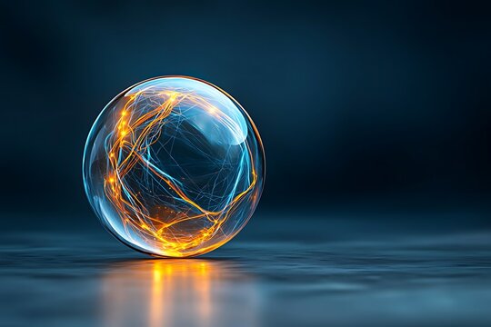 Glowing Energy Sphere with Blue and Orange Light on Dark Background for Abstract Concepts