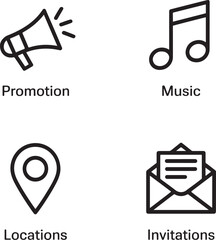 Promotion Marketing Icons with Megaphone Music Location Invitation