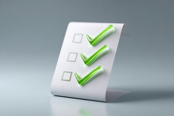 Checklist Success: A minimalist image featuring a clean white checklist, with three tasks marked as complete by vibrant, glowing check marks. Reflects ideas of progress and planning.