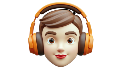 Cartoon Face with Orange Headphones