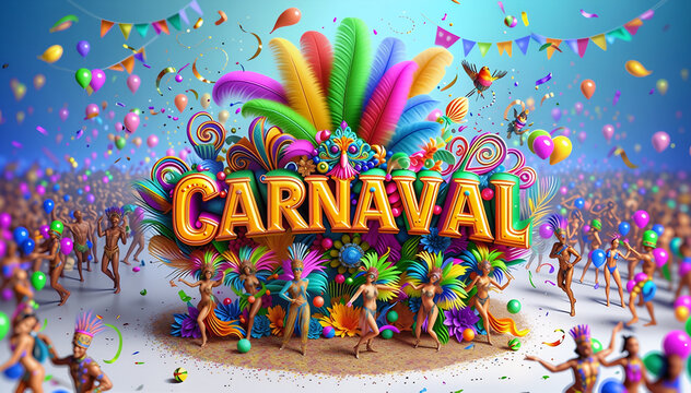 Carnaval title with festival elements in 3D