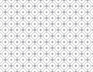 Fototapeta premium Repeated diamond and dot pattern in light gray, forming a grid layout on a white backdrop, creating a subtle geometric design