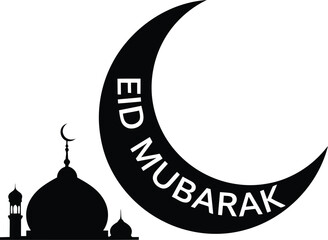 Obraz premium Eid Mubarak Celebration Silhouette with Moon Design