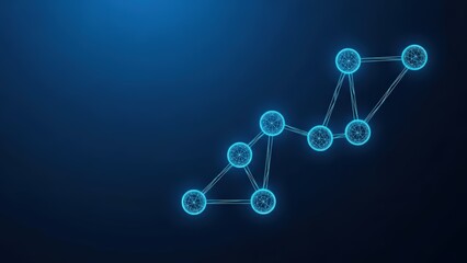 Fototapeta premium Abstract network of glowing blue nodes connected by lines against a dark blue digital background representing technology and data connections