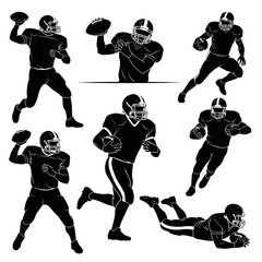 Collection of American Football Player Silhouettes in Various Action Poses © fiqri