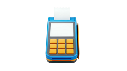3D Rendering of a Blue and Orange Point of Sale Terminal with Receipt