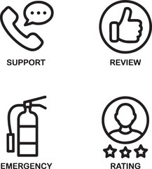 Customer Service Icons Set with Support, Review, Emergency and Rating Symbols